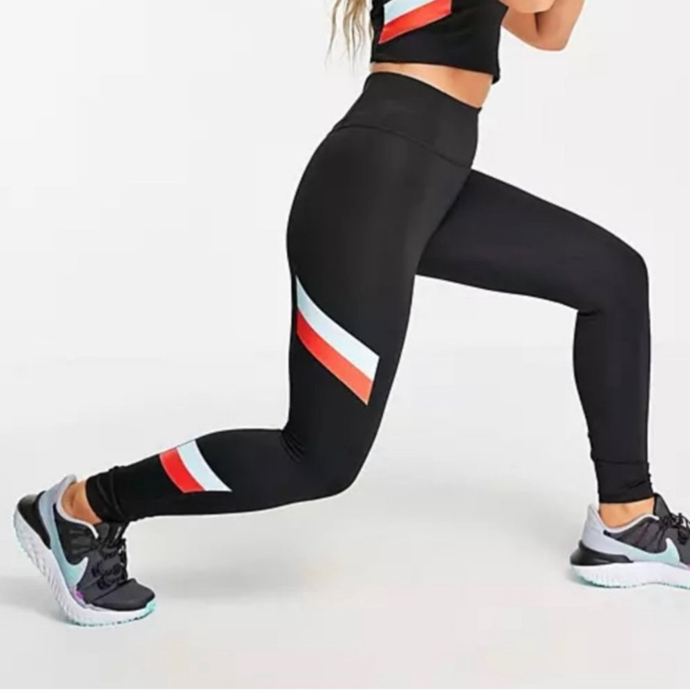 Nike One Mid-Rise 7/8 Color-Block Stripe Leggings Size XXS